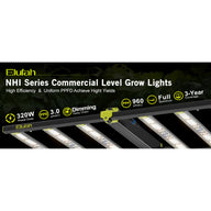 Elufah NHI Series 320W LED grow light with high efficiency, uniform PPFD, full spectrum, dimming, and 3-year warranty.