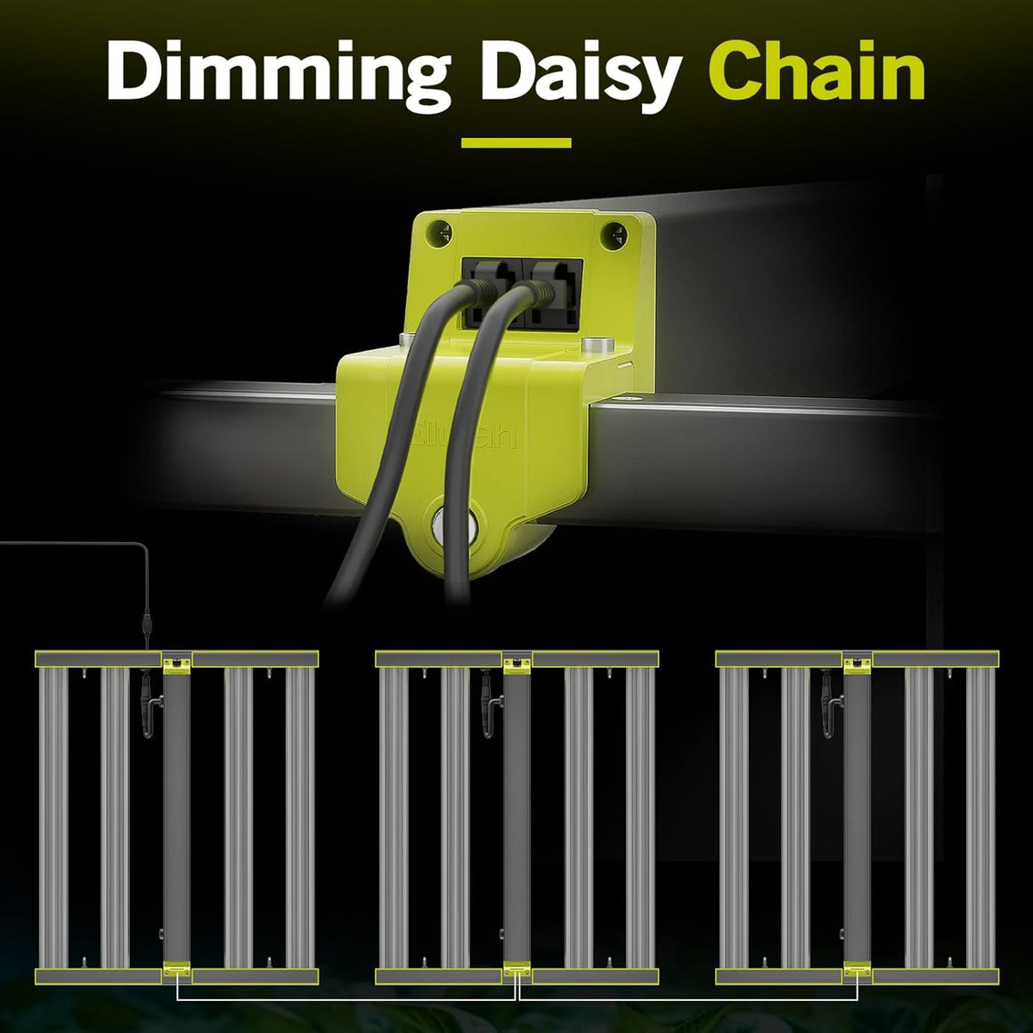 Elufah dimming daisy chain connection for three LED grow lights.