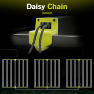Elufah LED grow lights connected in a daisy-chain configuration with a green power hub.