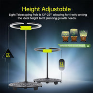 An adjustable height LED grow light with four rings, suitable for different plant growth stages.