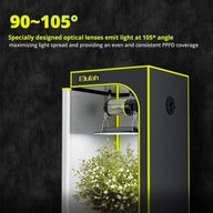 A plant inside a grow tent with a light.