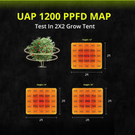 UAP 1200 PPFD map test in a 2x2 grow tent at 3 heights: 12