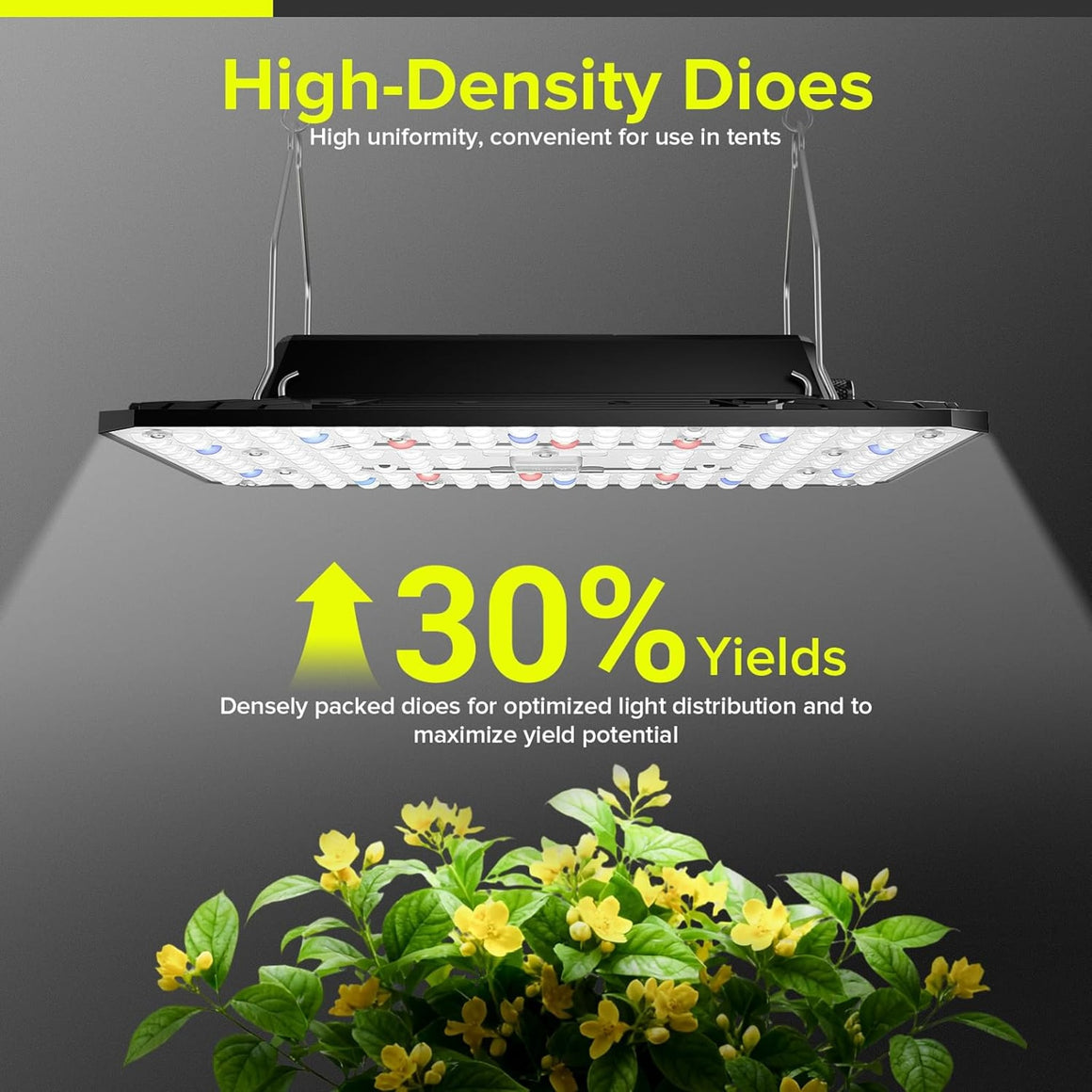 A full-spectrum LED grow light enhances plant growth by 30%, featuring high-density diodes for optimized light distribution.