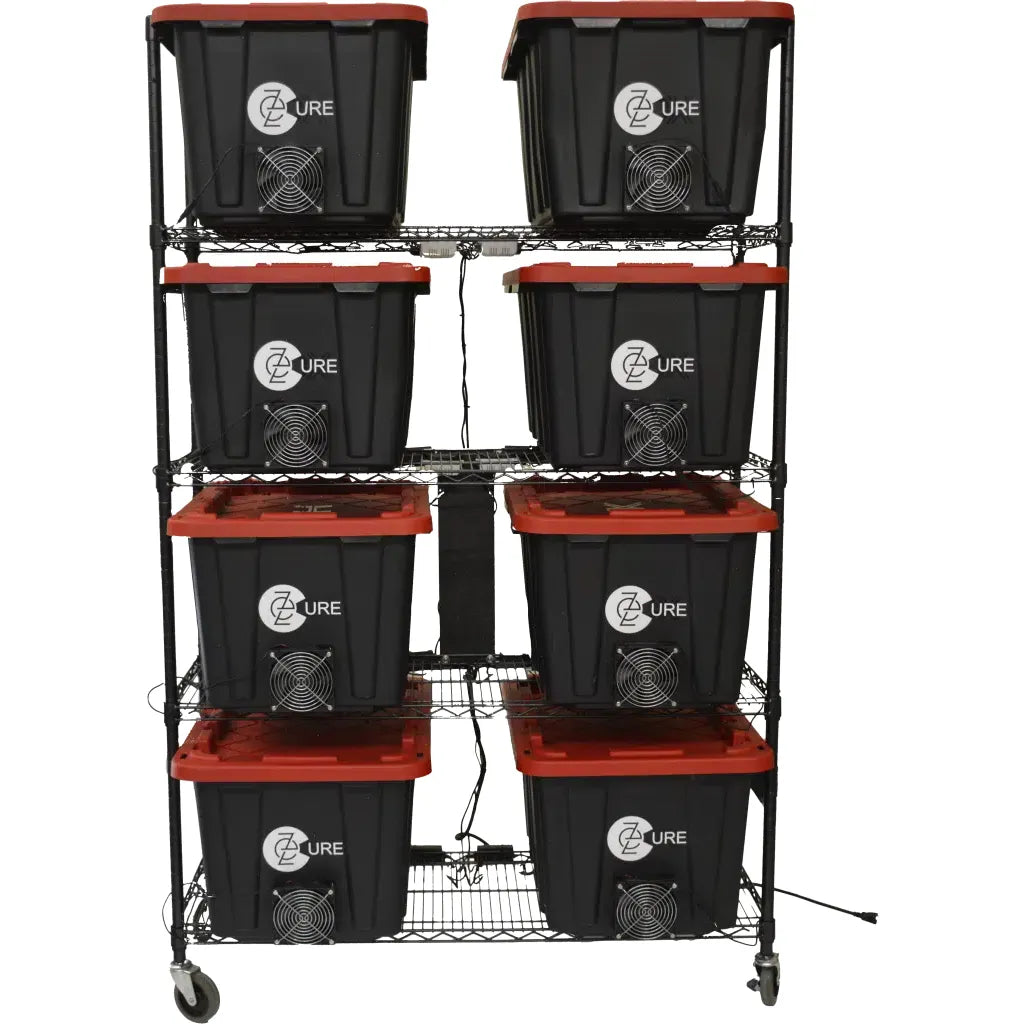 EzTrim EZ Cure Curing System 8 Pack – With Pre Wired 4 Tier Rolling Wire Shelving