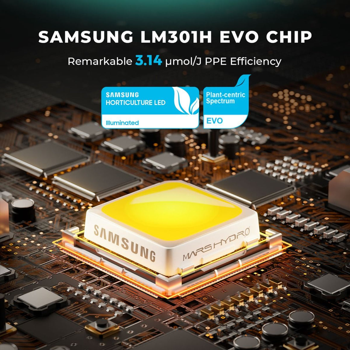 Samsung LM301H EVO Chip on circuit board, plant-centric spectrum LED.
