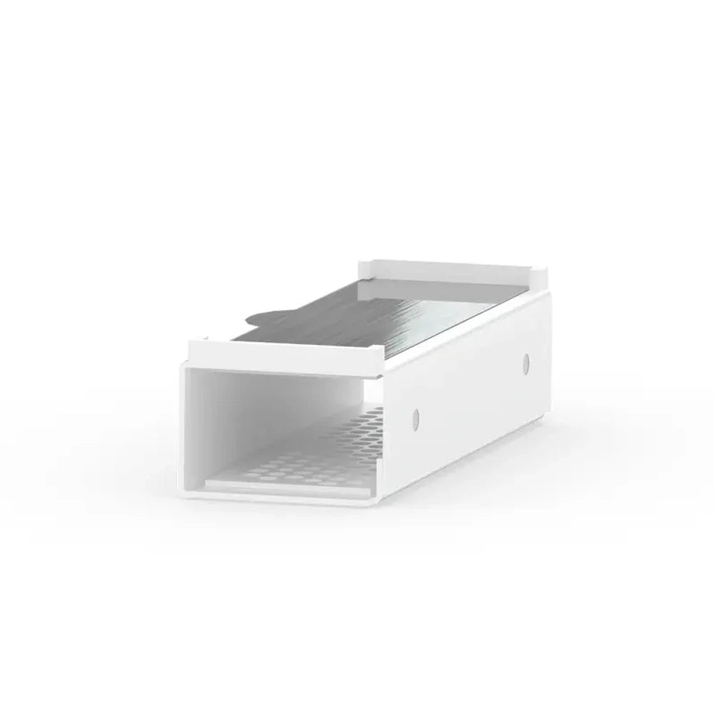 White Futurola knockbox unload station with a metal tray and grated bottom.