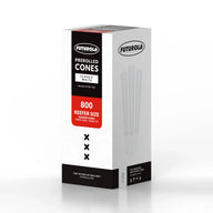 Futurola Classic White Reefer Size 98mm cone/26mm tip prerolled cones, 800 count box.