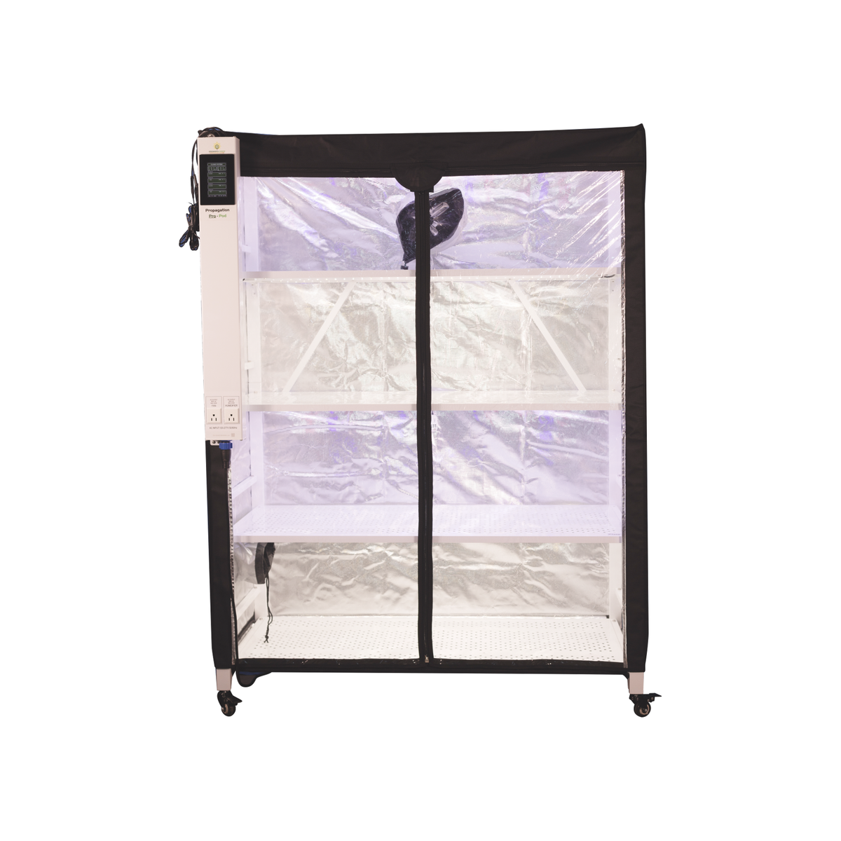 Grower's Choice Pro Pod propagation tent with 3 shelves and clear zippered door.