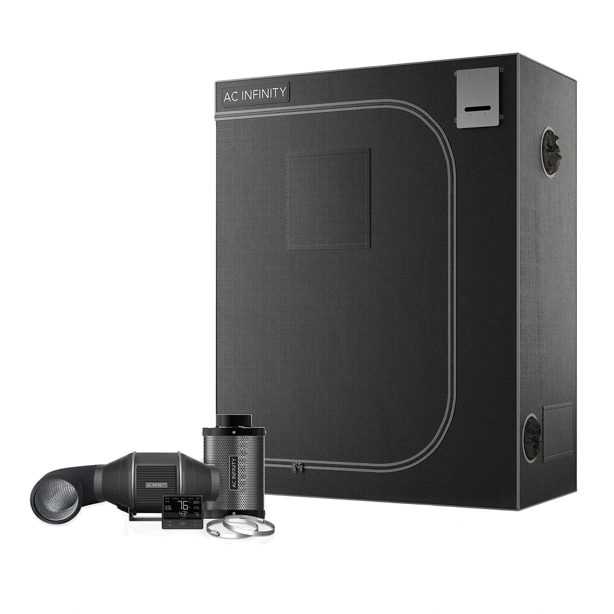 AC Infinity 2x4 grow tent ventilation kit with inline fan, carbon filter, and ducting.