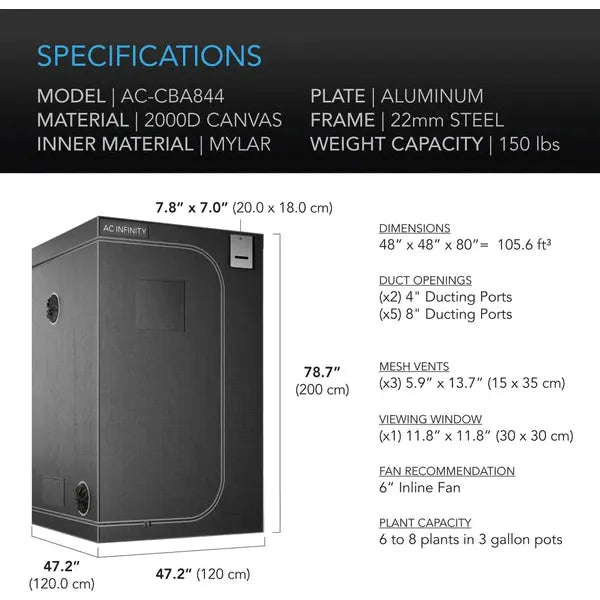 3x3 vs 4x4 grow tent AC Infinity 4x4 CLOUDLAB 844 Advance Grow Tent 48"x48"x80"