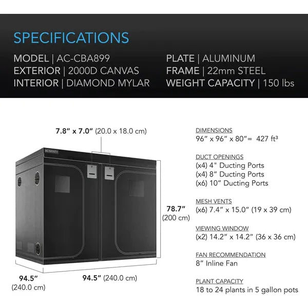 AC Infinity 8x8 Grow Tent Kit with Smart Fan & Carbon Filter