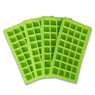 Green silicone molds with leaf imprints, four laid out in a fanned pattern.