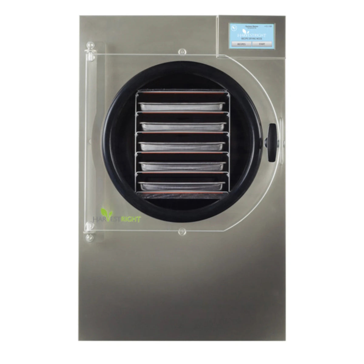 Stainless steel Harvest Right Medium Commercial/Scientific Freeze Dryer with clear door, trays, and digital display.