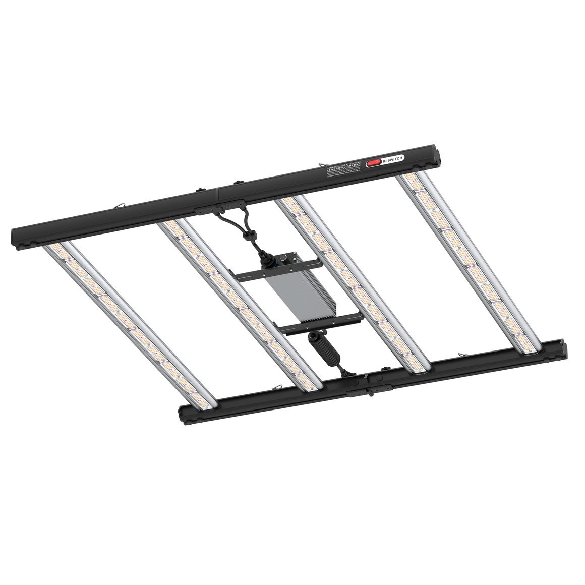 HORTIBLOOM MEGA ECO 350W full spectrum LED grow light, multiple bars, black frame, dimmable IR switch.