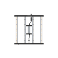 Full-spectrum LED grow light with four bars and a central driver, white background.