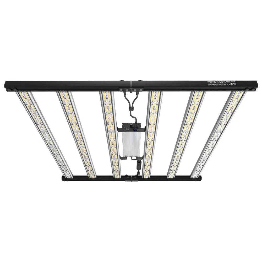 Hortibloom Mega Optic 720W full spectrum LED grow light with 6 bar-style light strips and central driver.