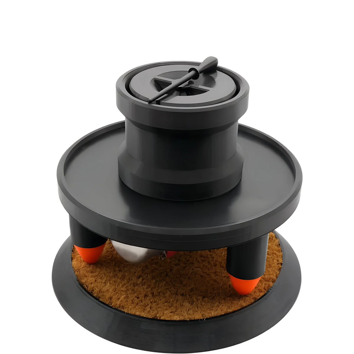 Black 70mm cone filling machine kit with orange-tipped legs, a round brown mat base, and a small tool on top.