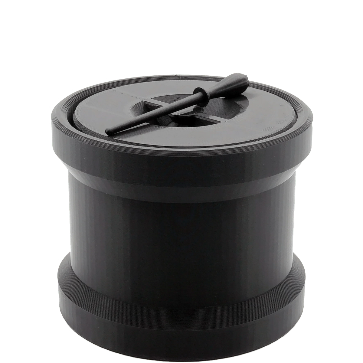 Black Humboldt 98mm slim size cone filling machine, cylindrical, with a funnel top and plunger stick.