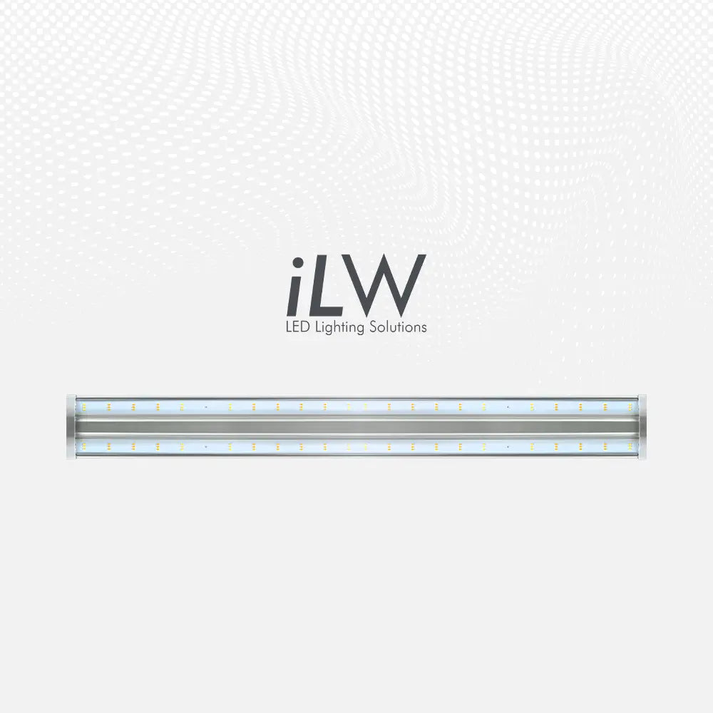 iLW 60W vegetative LED grow light by Iluminar Lighting. Linear silver fixture with bright, visible LEDs.