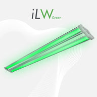 Iluminar Lighting iLW Green vegetative LED grow light fixture with two glowing green tubes on a grey background.