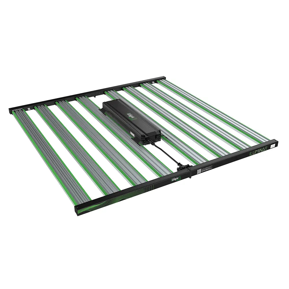 Iluminar iLogic FS Plus 1030W Full Spectrum LED Grow Light with black frame and green/silver light bars.