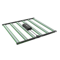 ILUMINAR iLogic FS Plus 340W full spectrum LED grow light, black frame, green bars, and white LEDs.