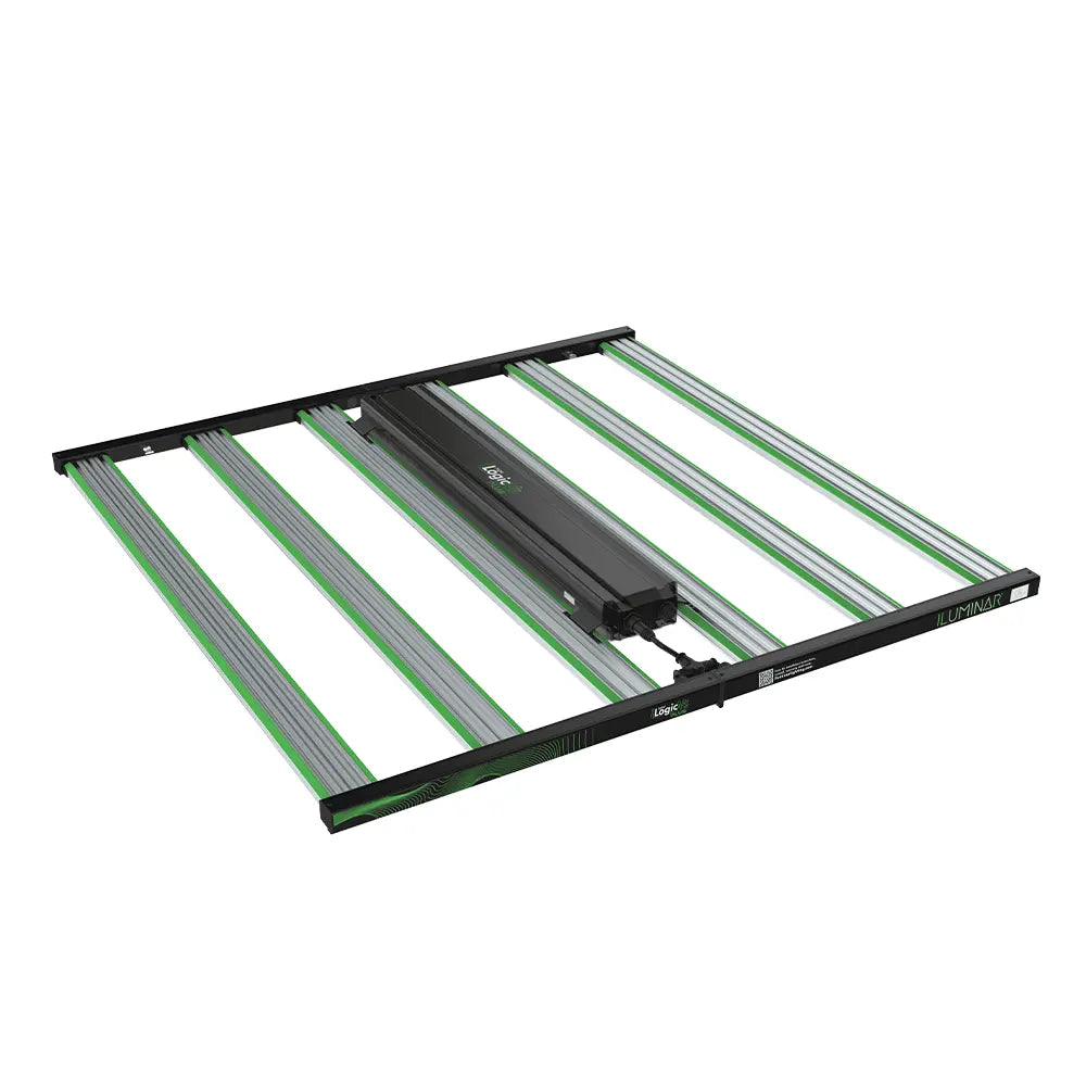 ILUMINAR iLOGIC MS Plus 700W full-spectrum LED grow light with black frame and green/silver light bars.