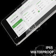 IP65 waterproof ILUMINAR tablet showing lighting controls for Garden A & B, with Full Spectrum, Far-Red, and UV settings.