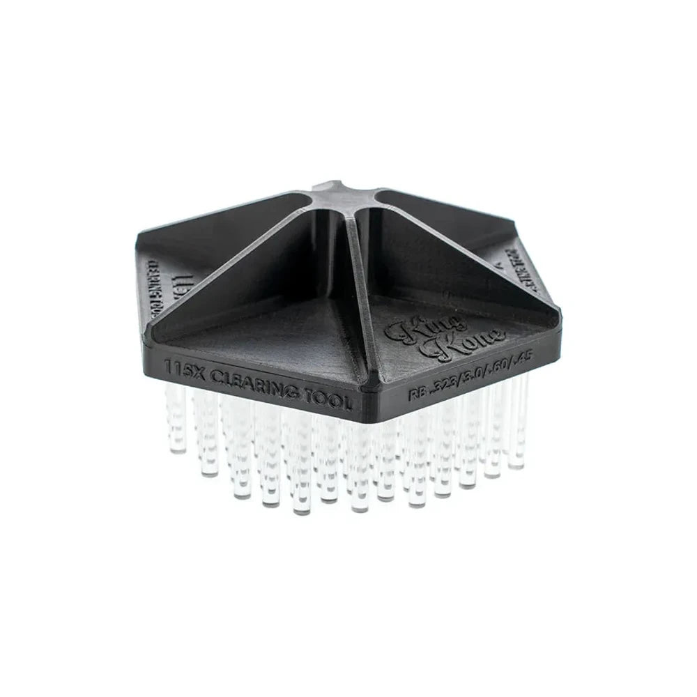 Black King Kone 115X Clearing Tool with clear pegs, hexagonal base, for 115 tube metering tray.