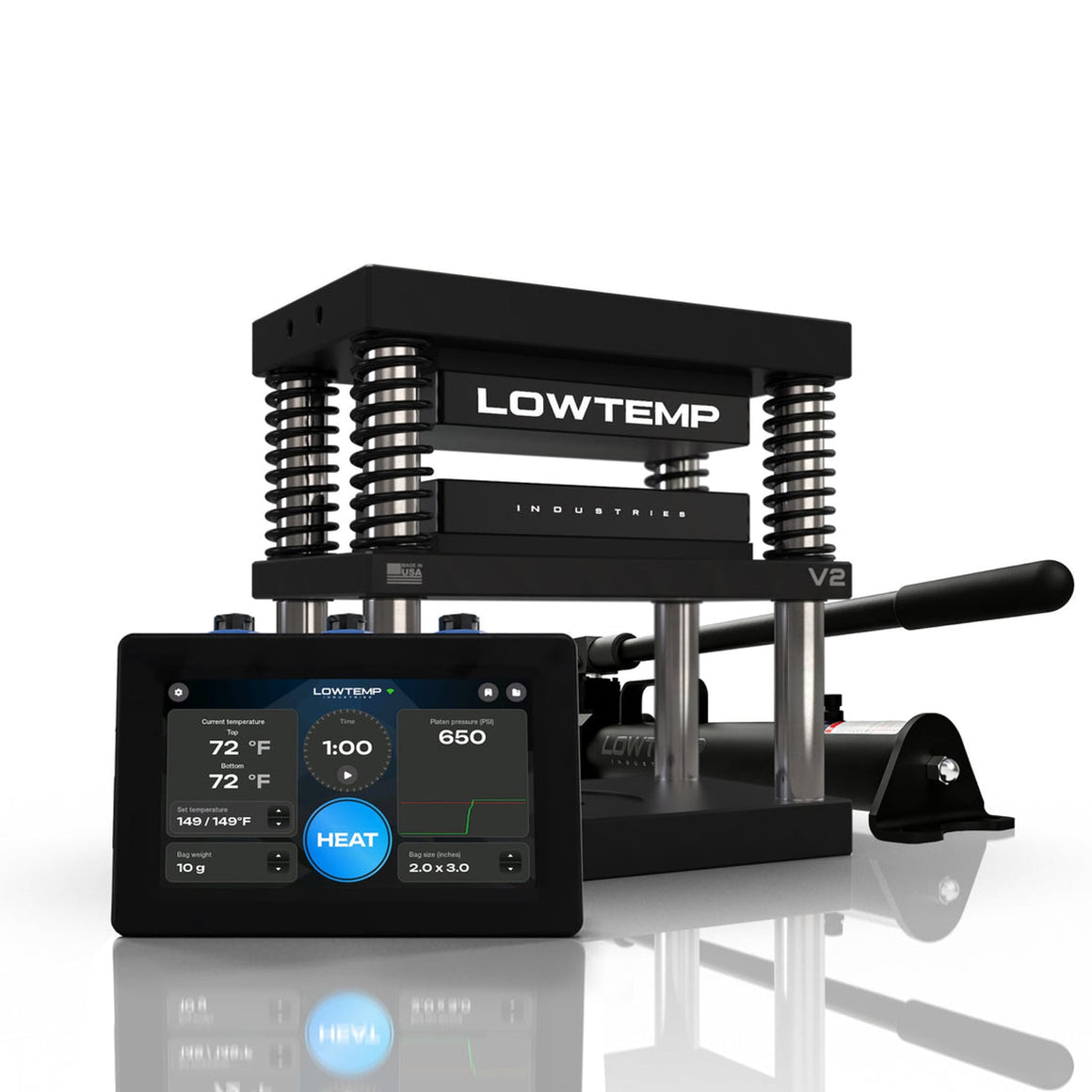 Lowtemp V2 Rosin Press 4x7 1 Press High-Flow Hand Pump