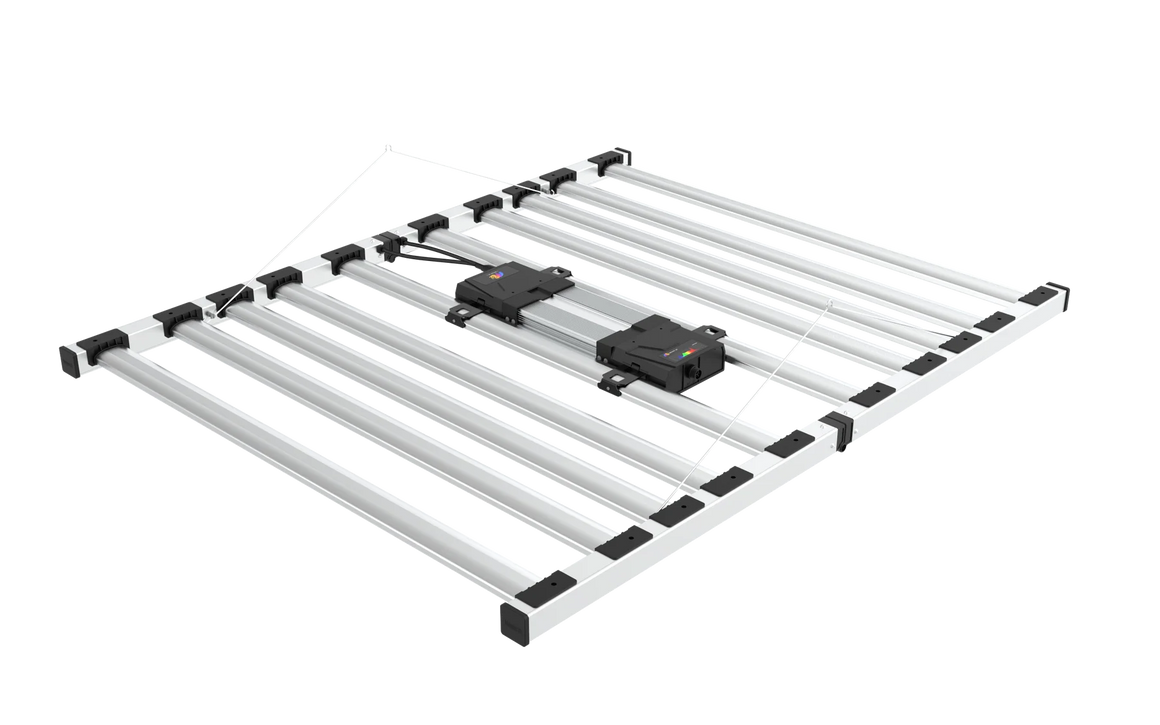 Mammoth Lighting 10-bar LED grow light with black drivers and aluminum frame.