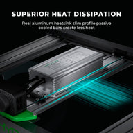 Mars Hydro FC-E LED grow light with aluminum heatsink and blue heat dissipation lines.