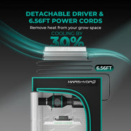 Mars Hydro TS3000 grow light with detachable driver, 6.56ft power cord for cooling.