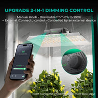 Mars Hydro TS3000 grow light with 2-in-1 dimming control: app and manual knob.