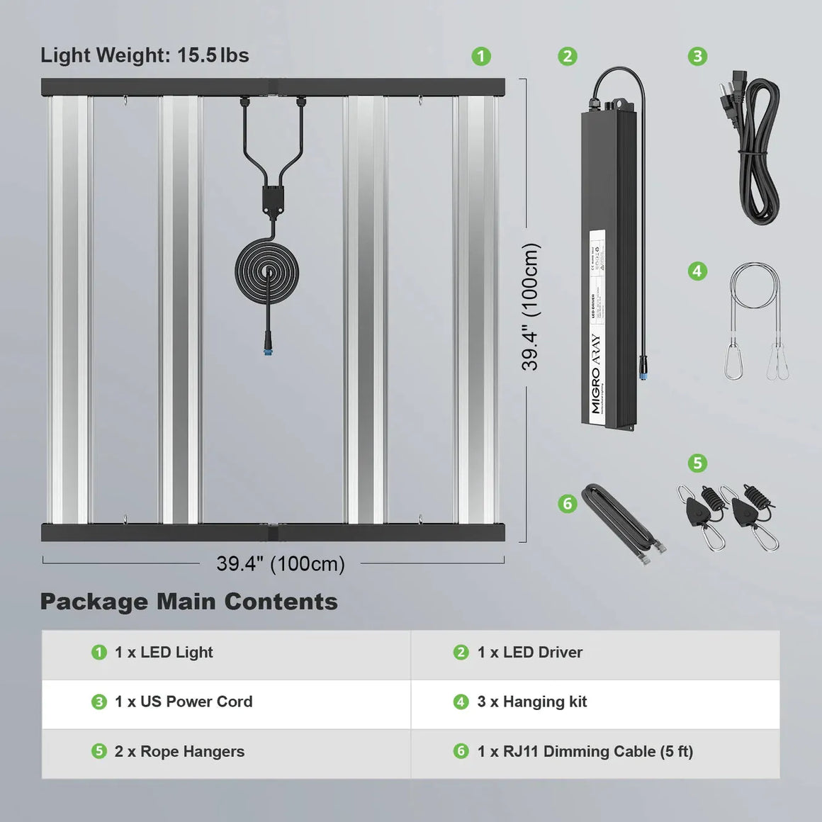 MIGRO Migro Aray 4x4 Full Spectrum LED Grow Light Contents