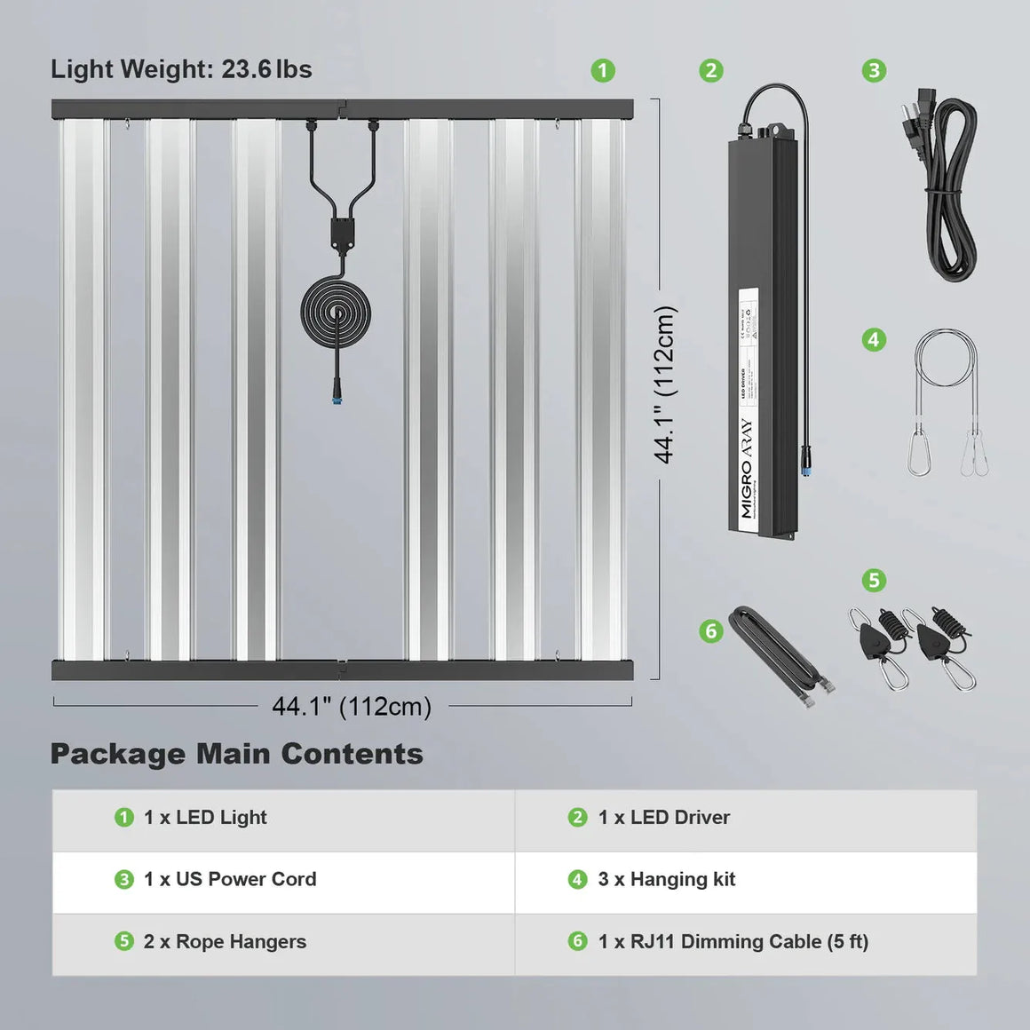 MIGRO Migro Aray 5x5 Full Spectrum LED Grow Light Contents