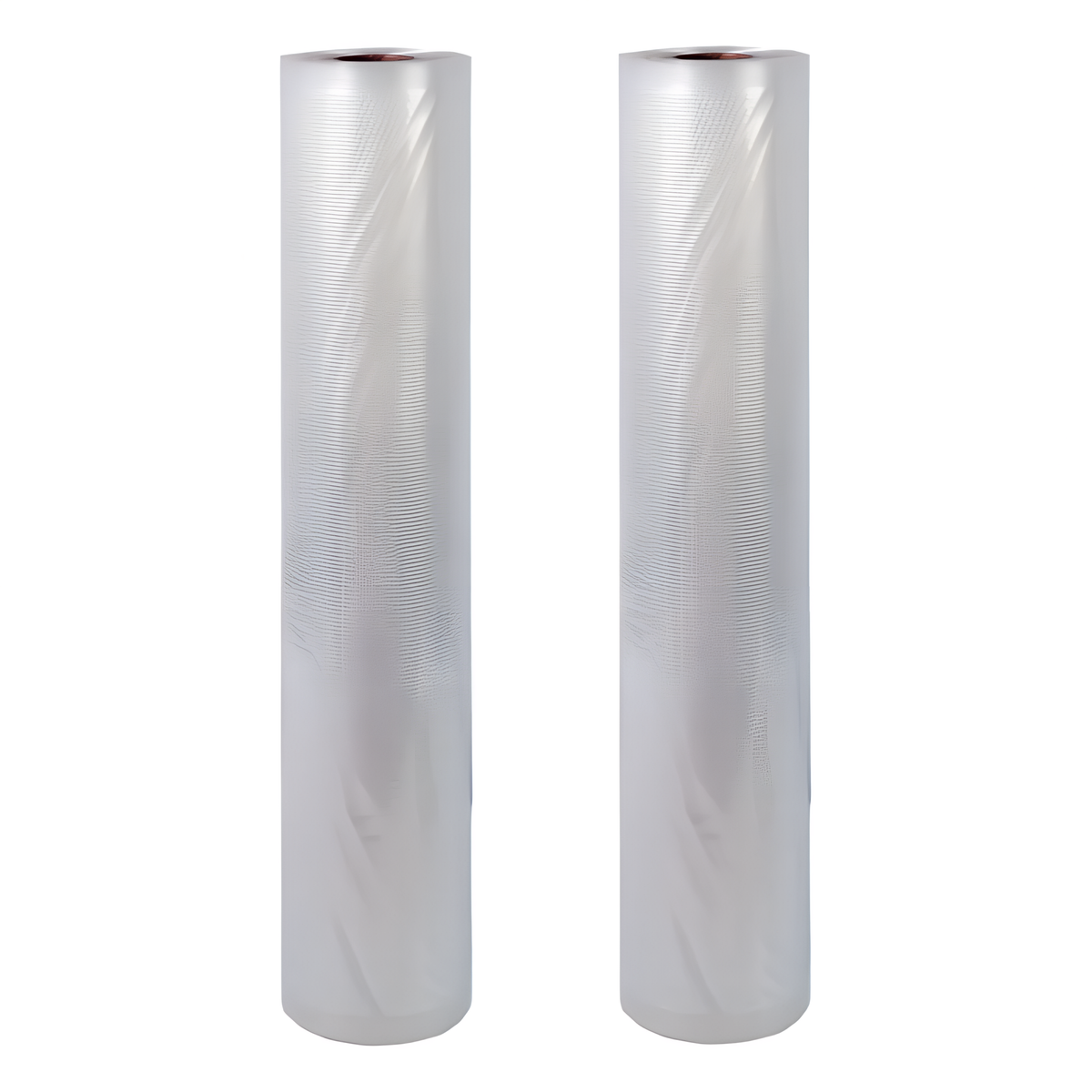 Two rolls of clear, textured vacuum seal bags, side-by-side on a white background.