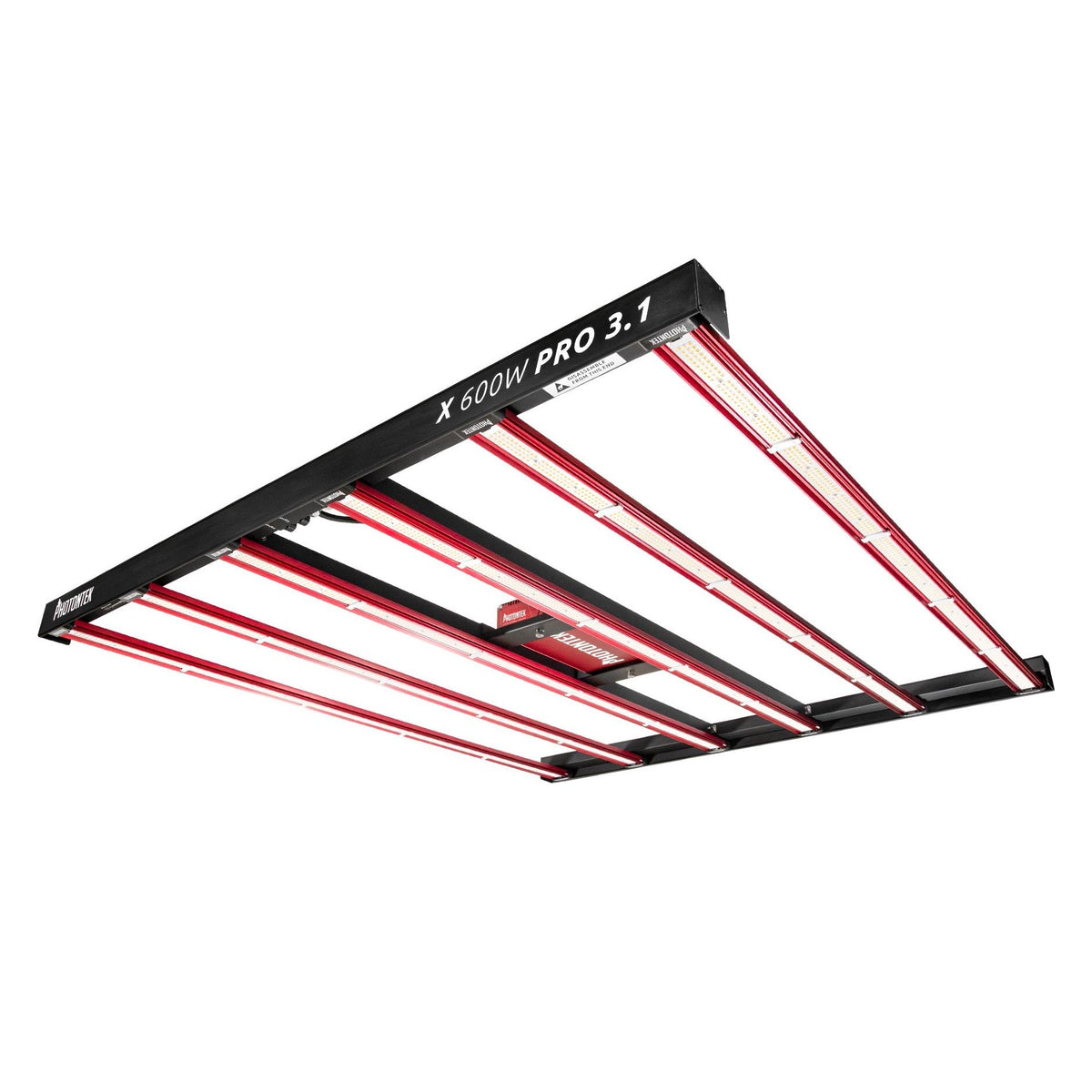 PHOTONTEK X 600W PRO 3.1 LED grow light with red light bars and black frame on a white background.
