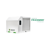White Quest dehumidifier with M-CORR technology and a gray filter on a white background.