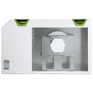 White dehumidifier with green handles and honeycomb vent.