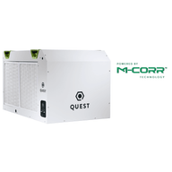 White Quest industrial dehumidifier with M-CORR technology logo.