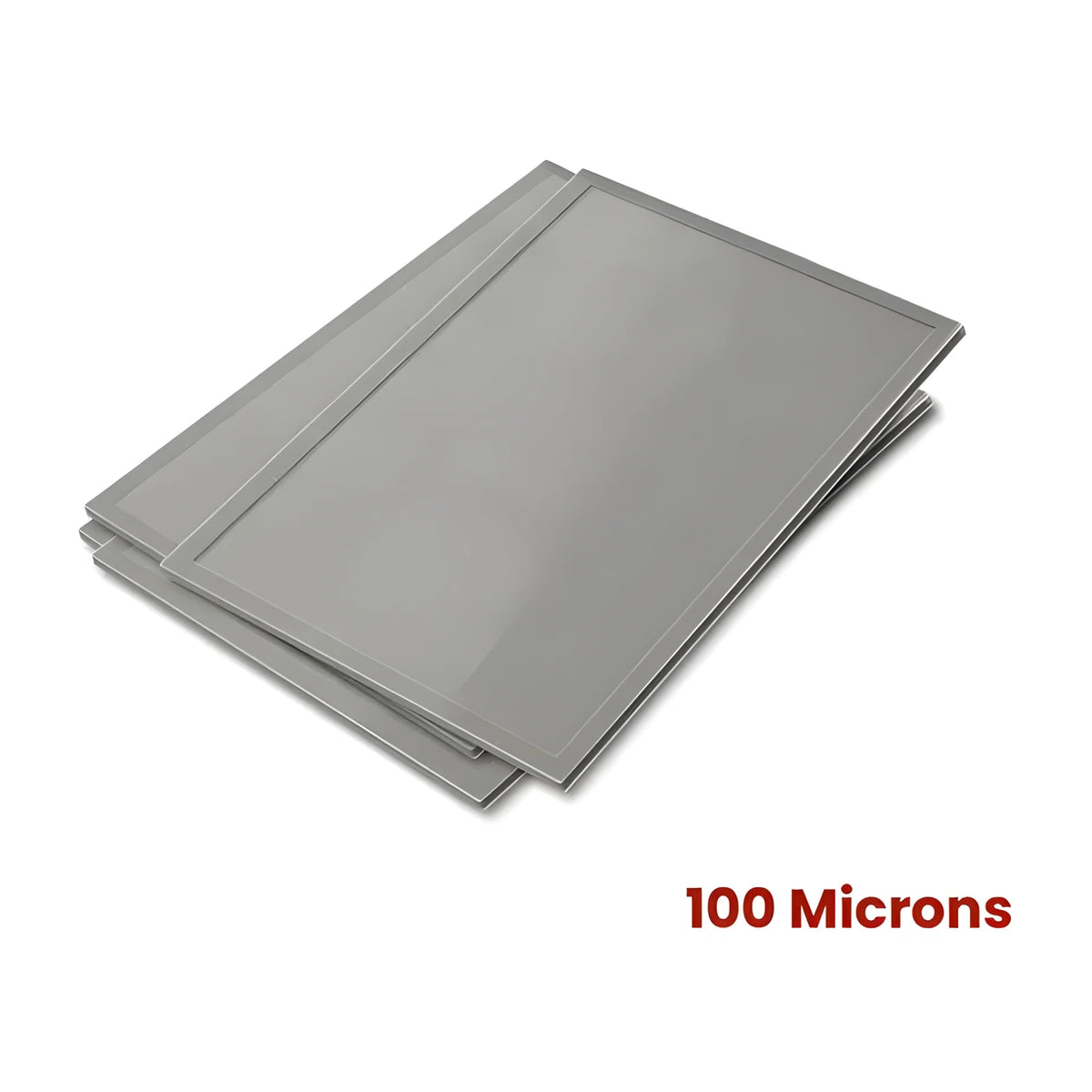 Two gray mesh screens stacked on a white background with "100 Microns" text.