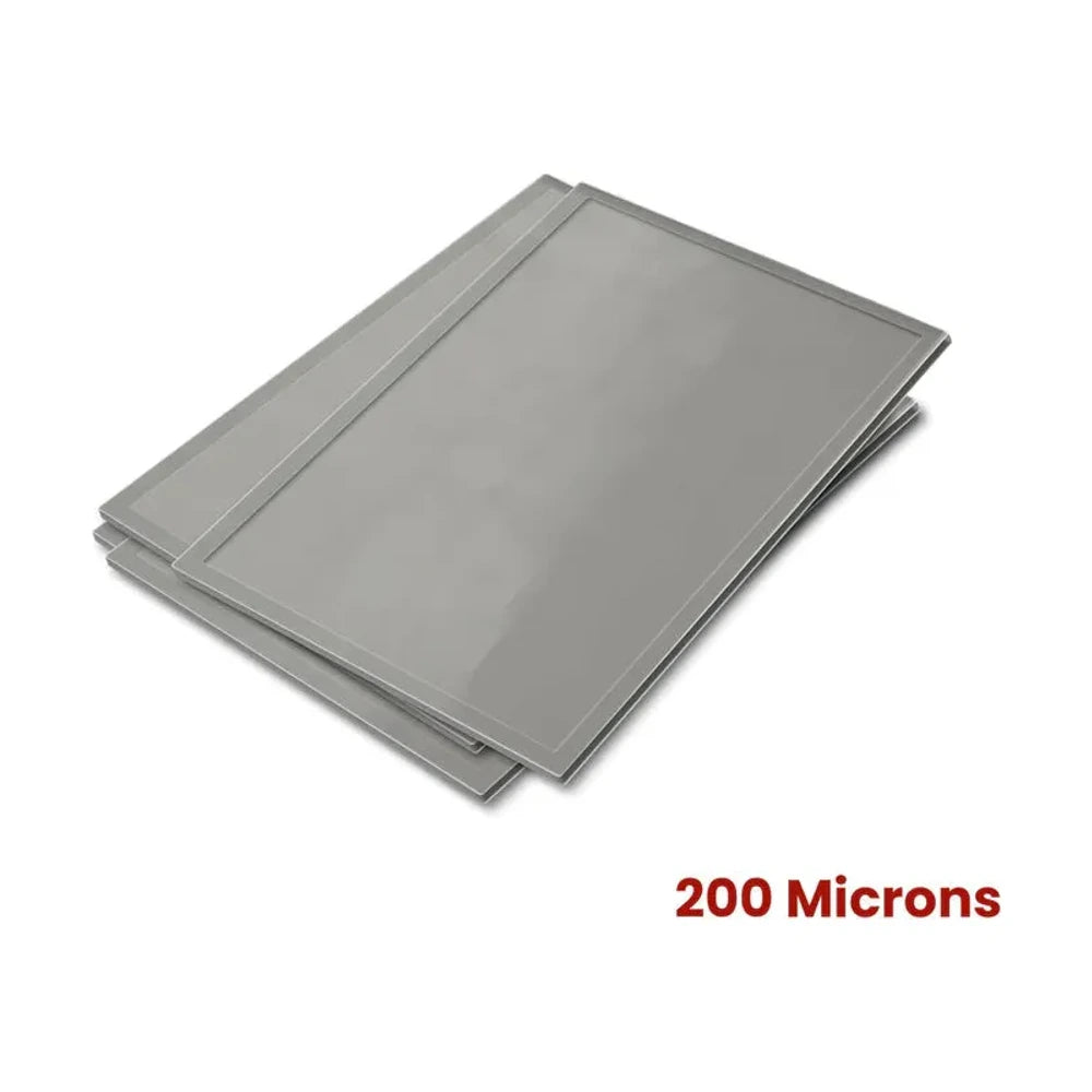 Stack of 2 grey mesh screens, 200 microns each, on a white background.