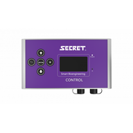 SECRET Smart Bioengineering CONTROL unit, purple & silver, with display, navigation buttons, brightness control, ports.