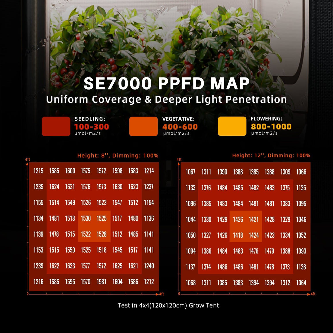 Spider Farmer SE7000 Full Spectrum LED Grow Light PPFD