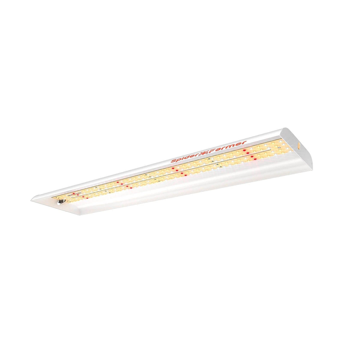 Spider Farmer SF300 Veg LED grow light with white casing and yellow/red LEDs.