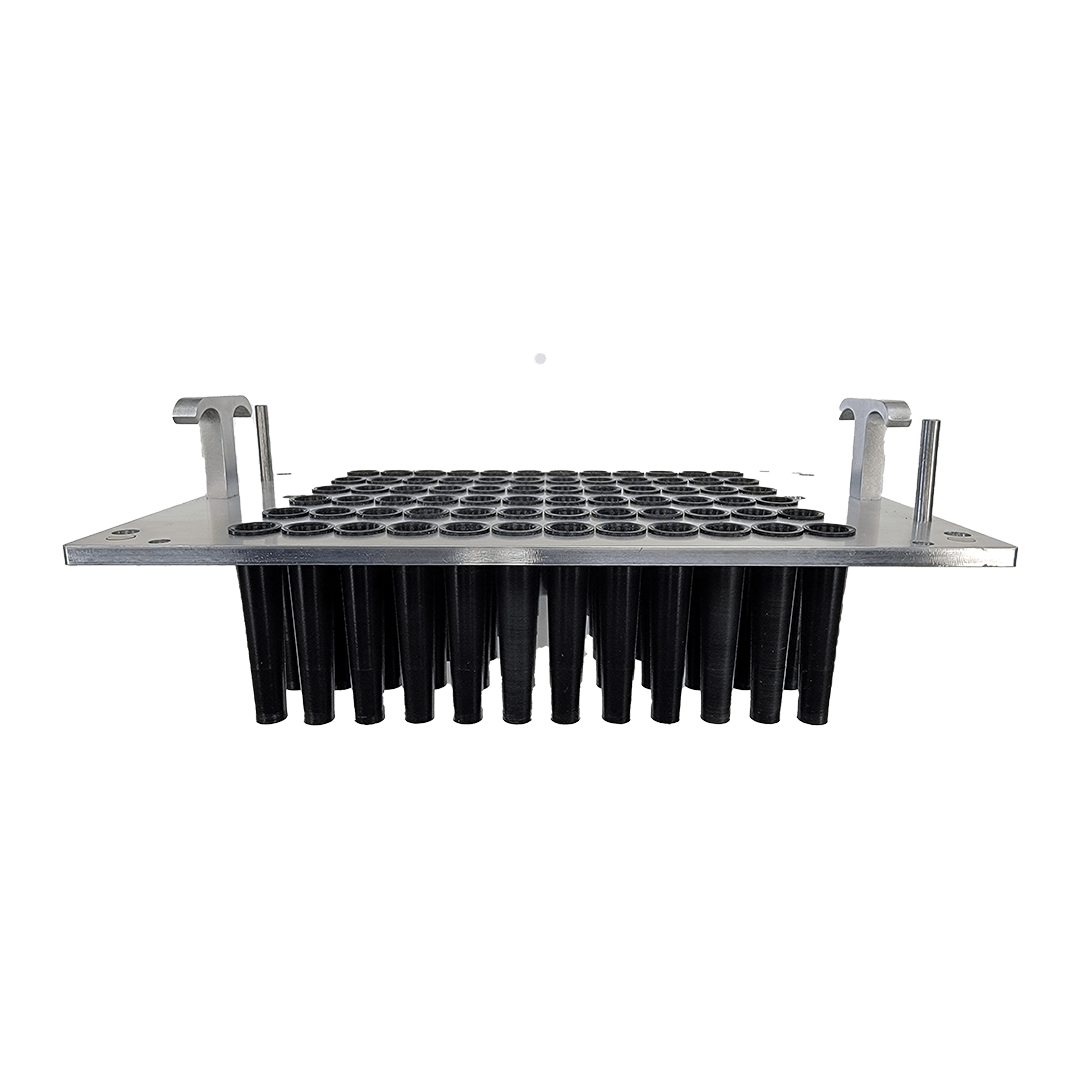 Mini RocketBox Plus tray with 72 black joint tubes and silver handles.