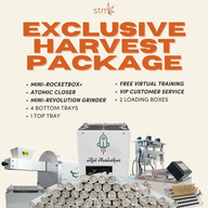 STM Canna Exclusive Harvest Package: includes Mini Rocketbox, Atomic Closer, grinder, trays, training, and VIP service.