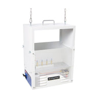 White AutoPilot CO2 generator with four burners, suspended by chains, on a white background.