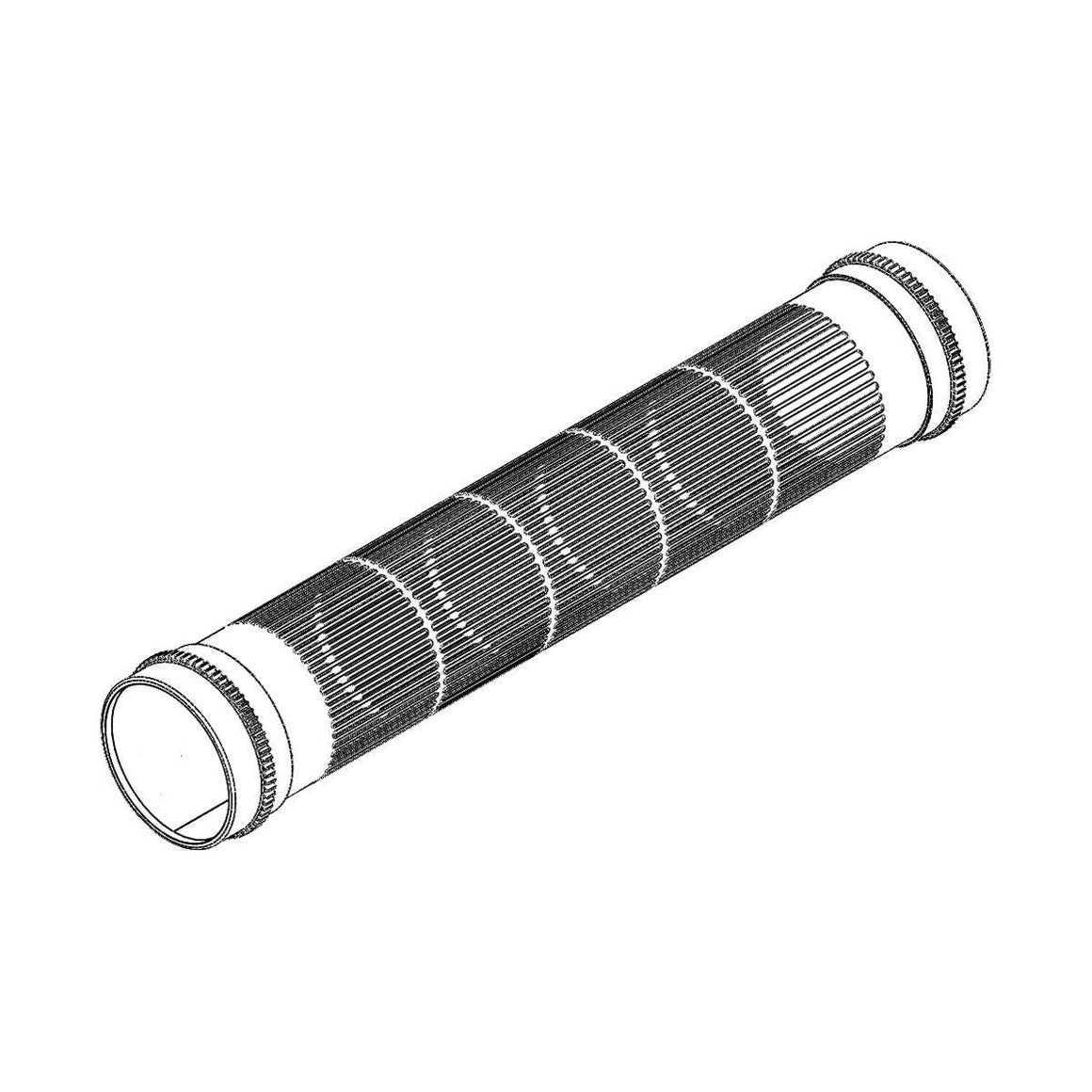 Black and white isometric illustration of a ribbed, cylindrical tumbler with segmented, textured sections.